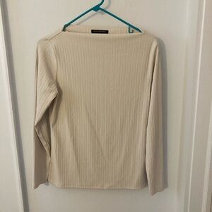 Banana Republic Off-White Ribbed Long Sleeve Top